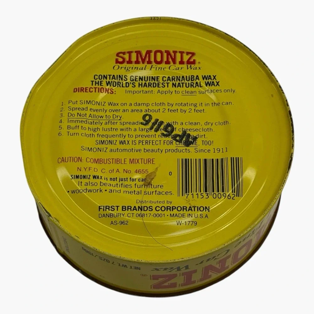Vintage Simoniz Furniture Car Floor Wax Tin 7oz Advertising 1980s Prop ~75% Full
